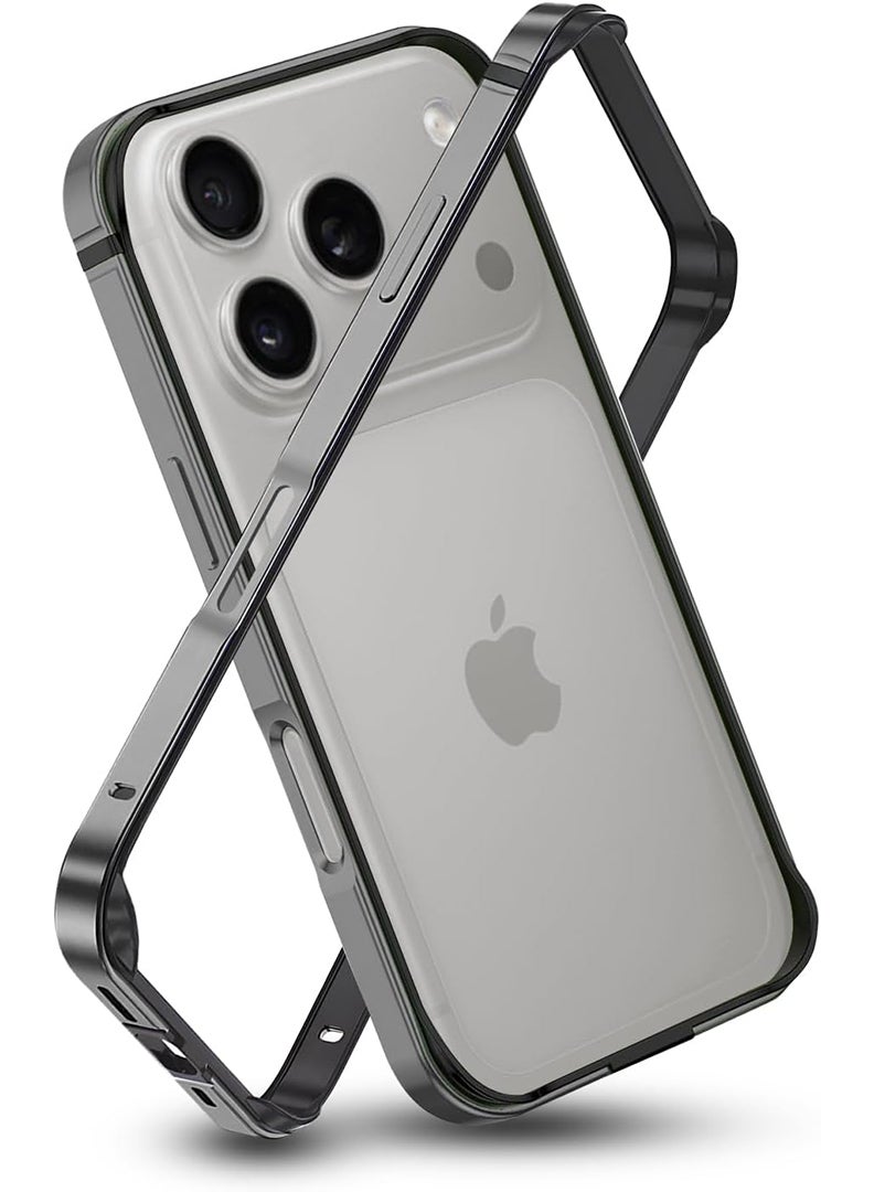 Theodor iPhone 17 Pro max Aluminum Frame Metal Bumper Frame Slim Hard Case Cover, Metal Frame Armor with Soft Inner Bumper, Raised Edge Protection for iPhone 17 pro max for 6.9", Natural Grey - Image 1